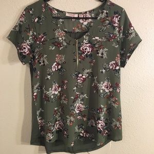 Olive green floral top